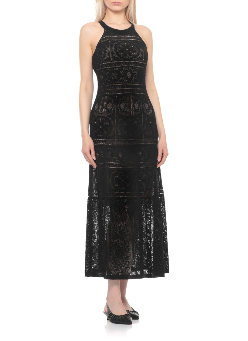 D. Exterior Intricate Crochet Midi Dress With Halter Neckline And Inner Slip
