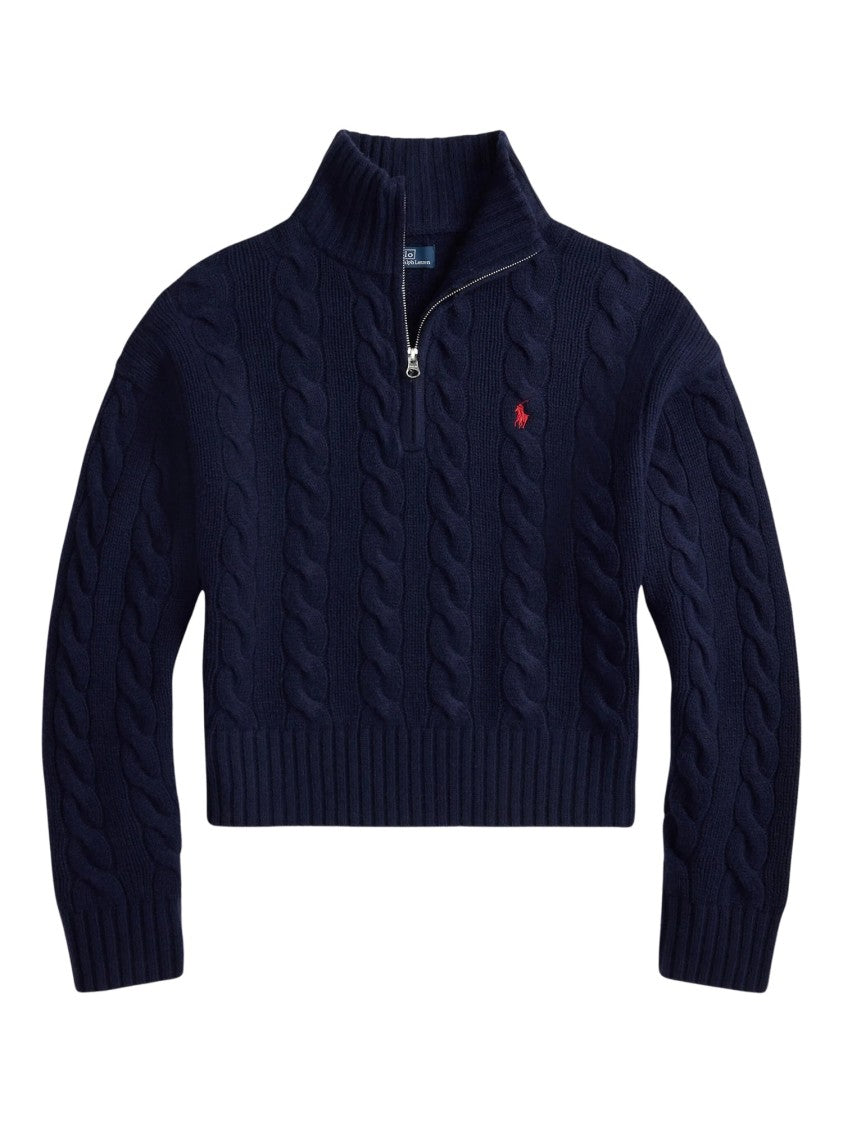 Polo Ralph Lauren Navy Cable-Knit Ribbed Half-Zip Sweater