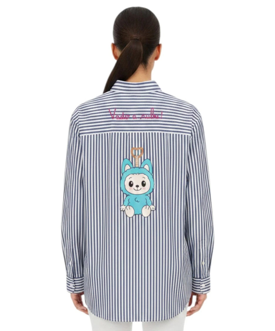 Mc2 Saint Barth Navy And White Striped Button-Down Shirt