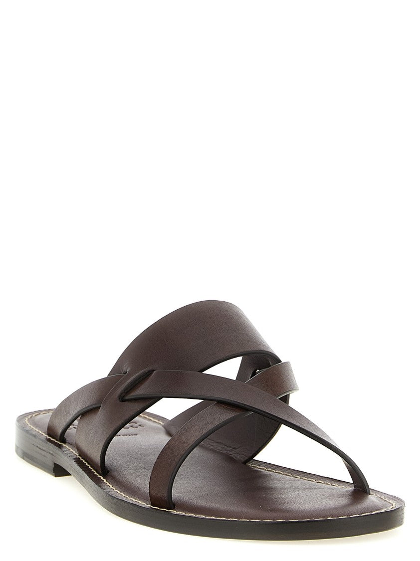 Brunello Cucinelli Brown Leather Sandals With Tpu Rubber Islands