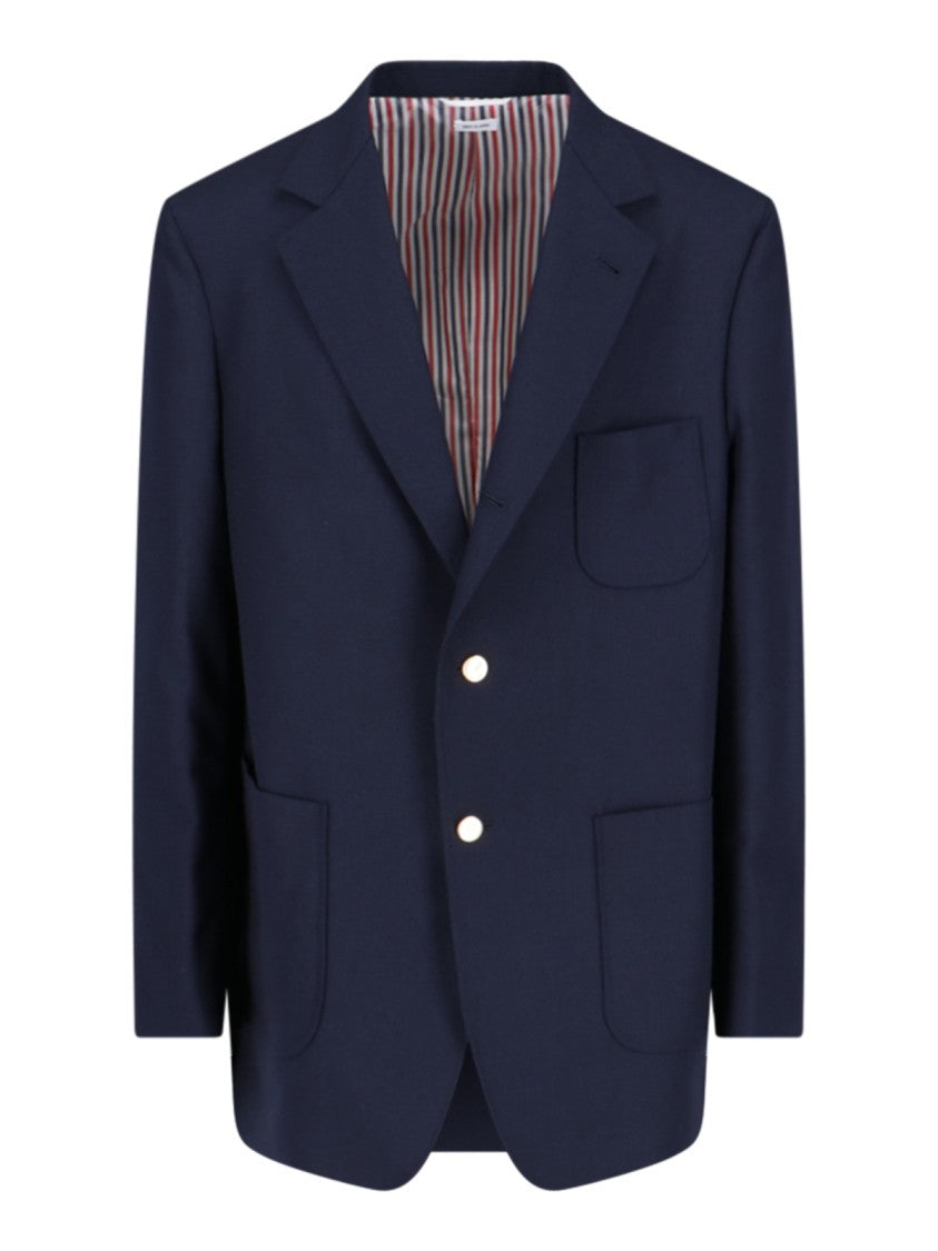 Thom Browne Blue Virgin Single-Breasted Blazer – Blue