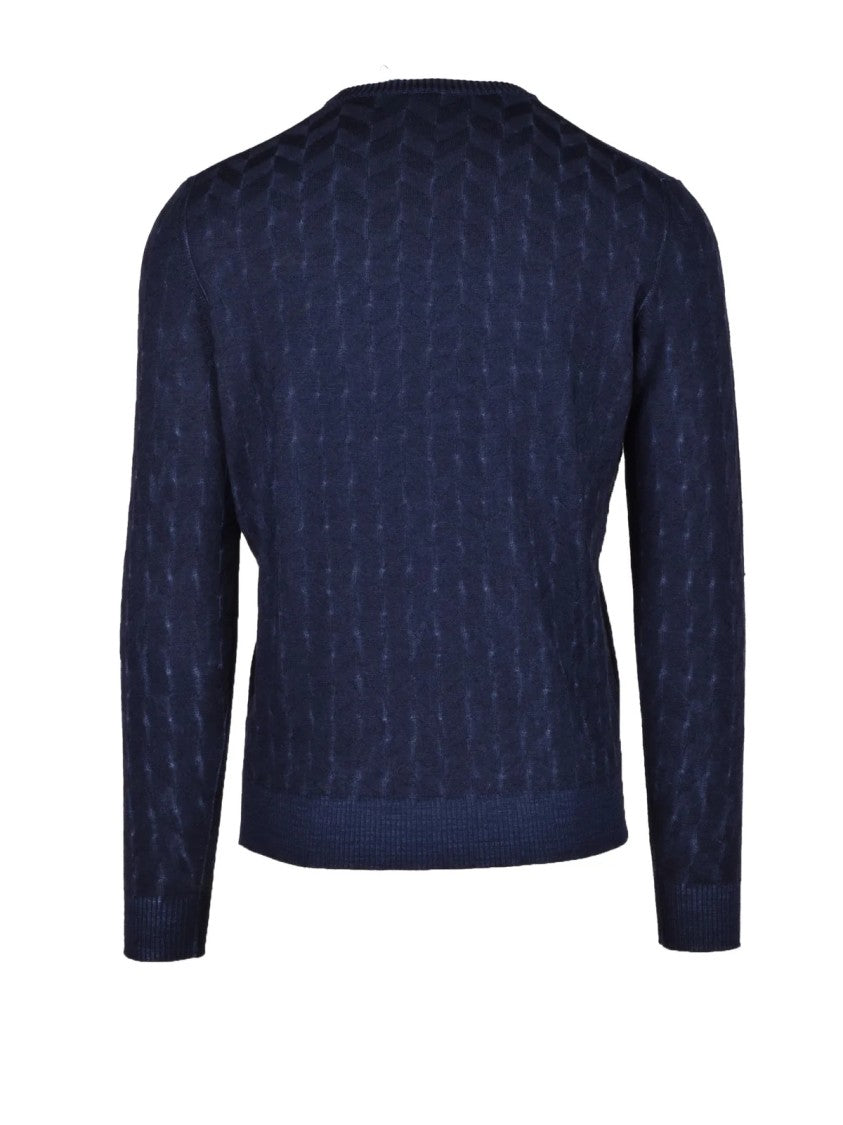 Fama Blue Textured Merino Wool Sweater