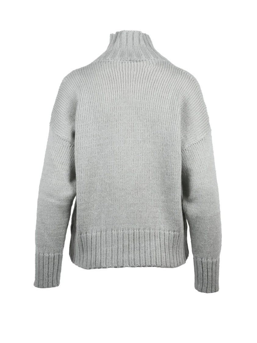 Alpha Studio Pearl Grey Turtleneck Sweater With Dropped Shoulders And Ribbed Details