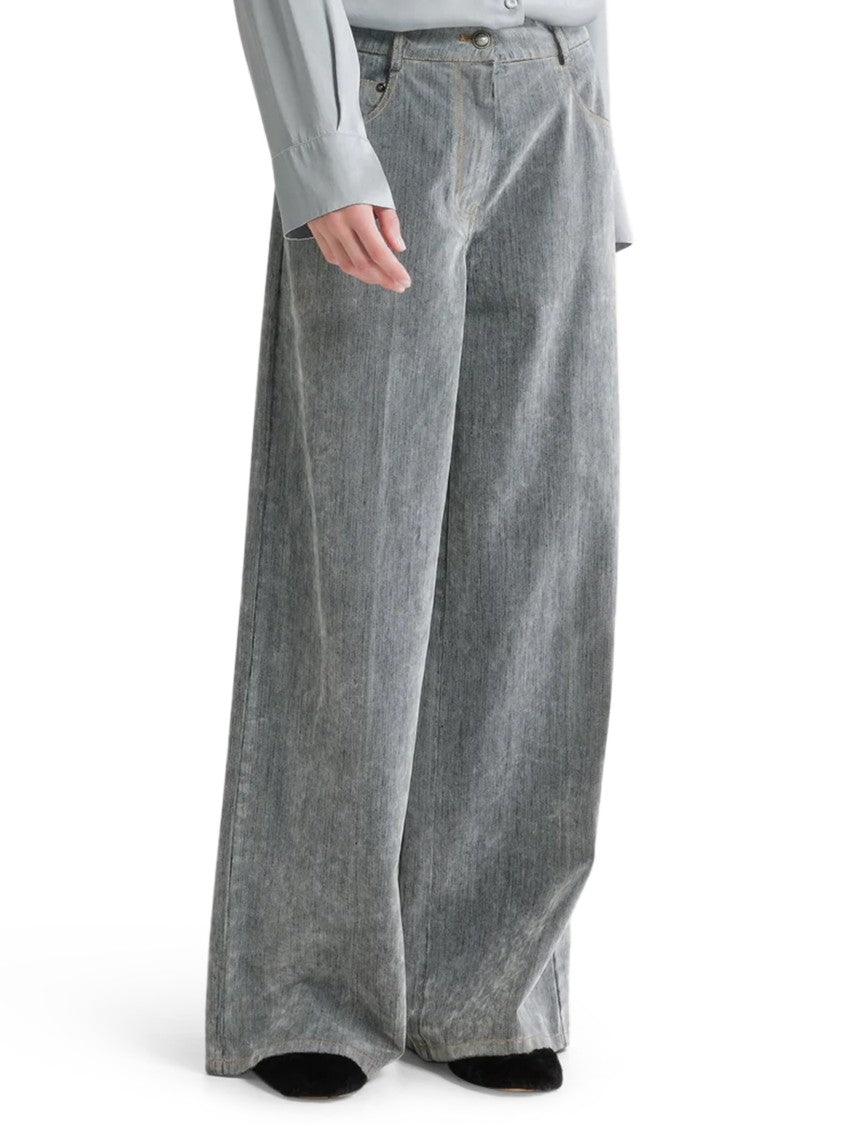 Forte Forte Textured Flock Denim Wide-Leg Trousers With Five-Pocket Design