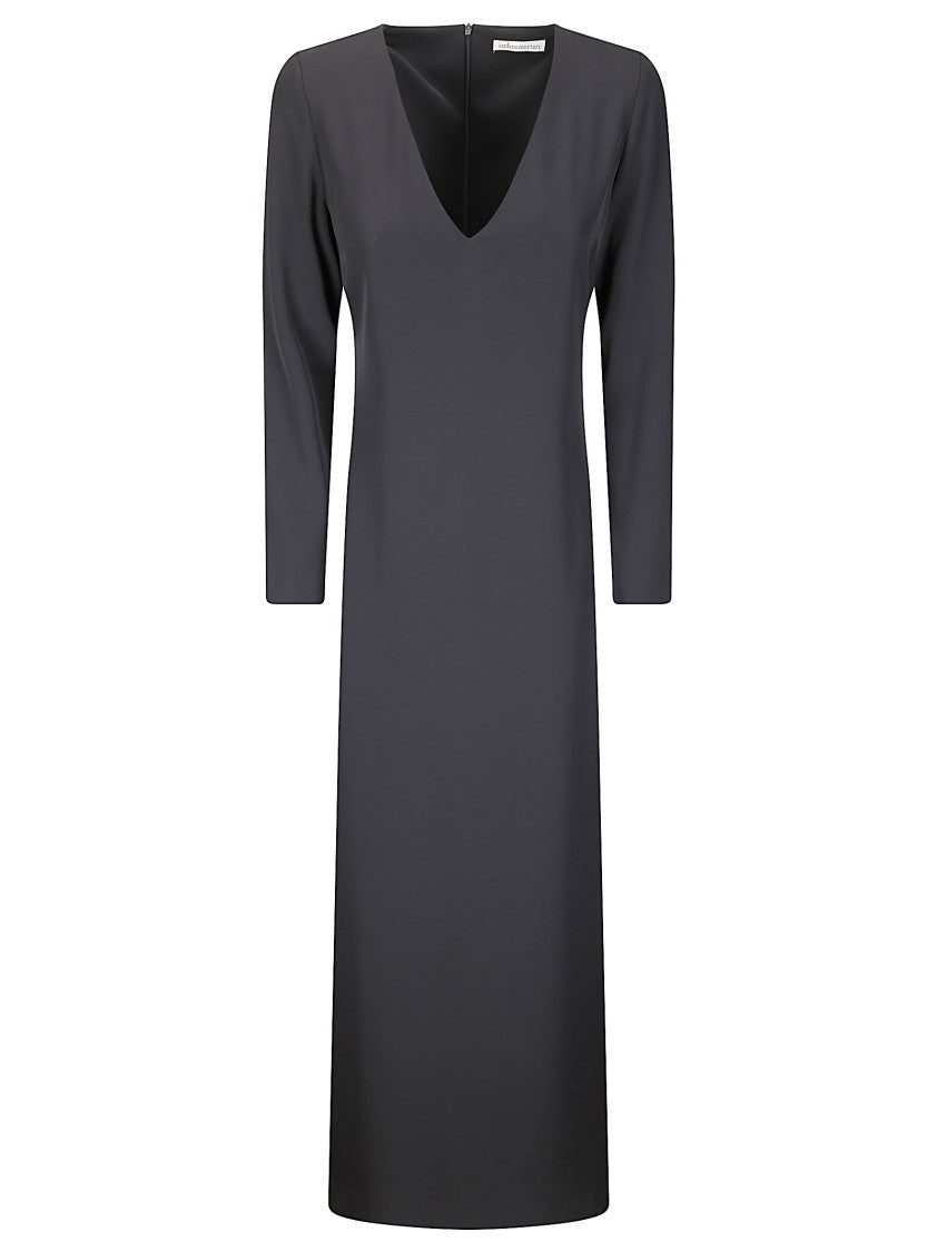Stefano Mortari Long Black Dress With V-Neck