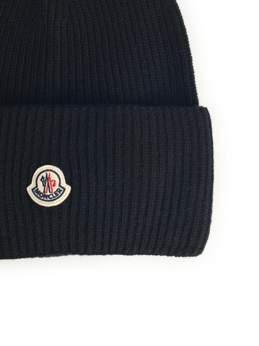 Moncler Black Virgin Wool Beanie