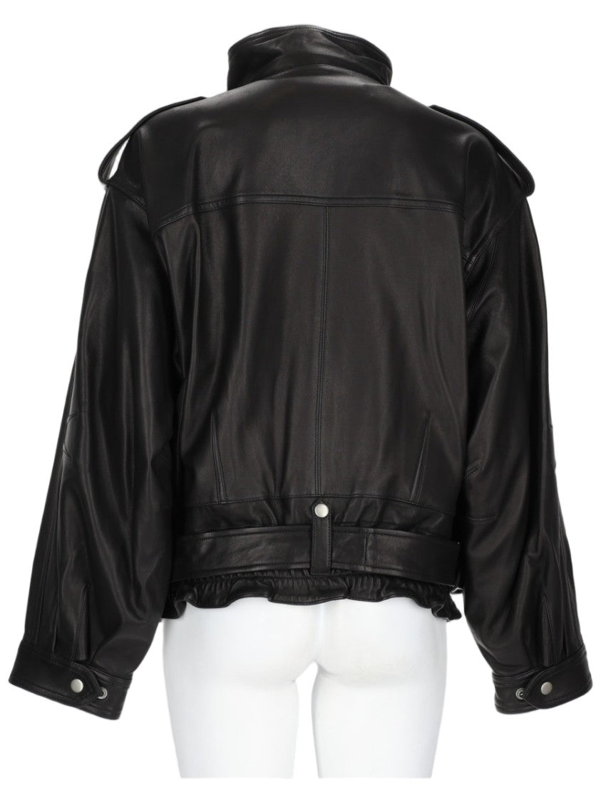 Isabel Marant Cropped Black Lamb Leather Jacket With Asymmetrical Zipper And Structured Detail