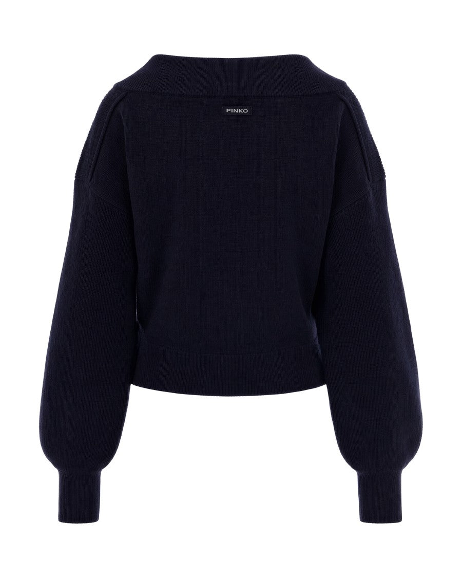 Pinko V-Neck Knit Sweater With Balloon Sleeves And Ribbed Cuffs