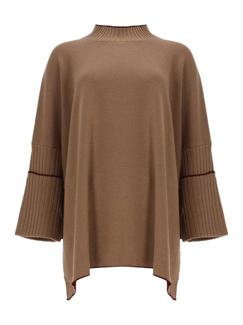 Herno Oversized Knit Top With Flared Sleeves And Asymmetrical Hem