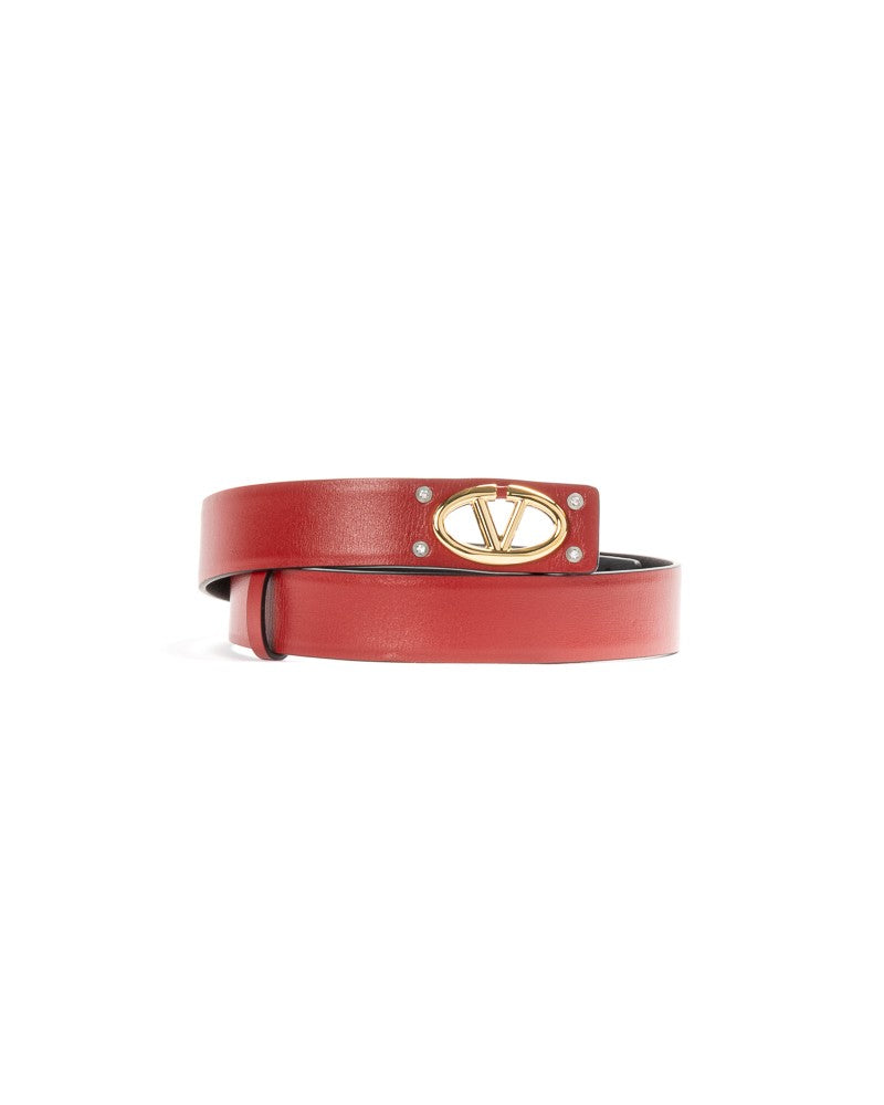 Valentino Vlogo 30Mm Leather Belt With Polished Gold Emblem