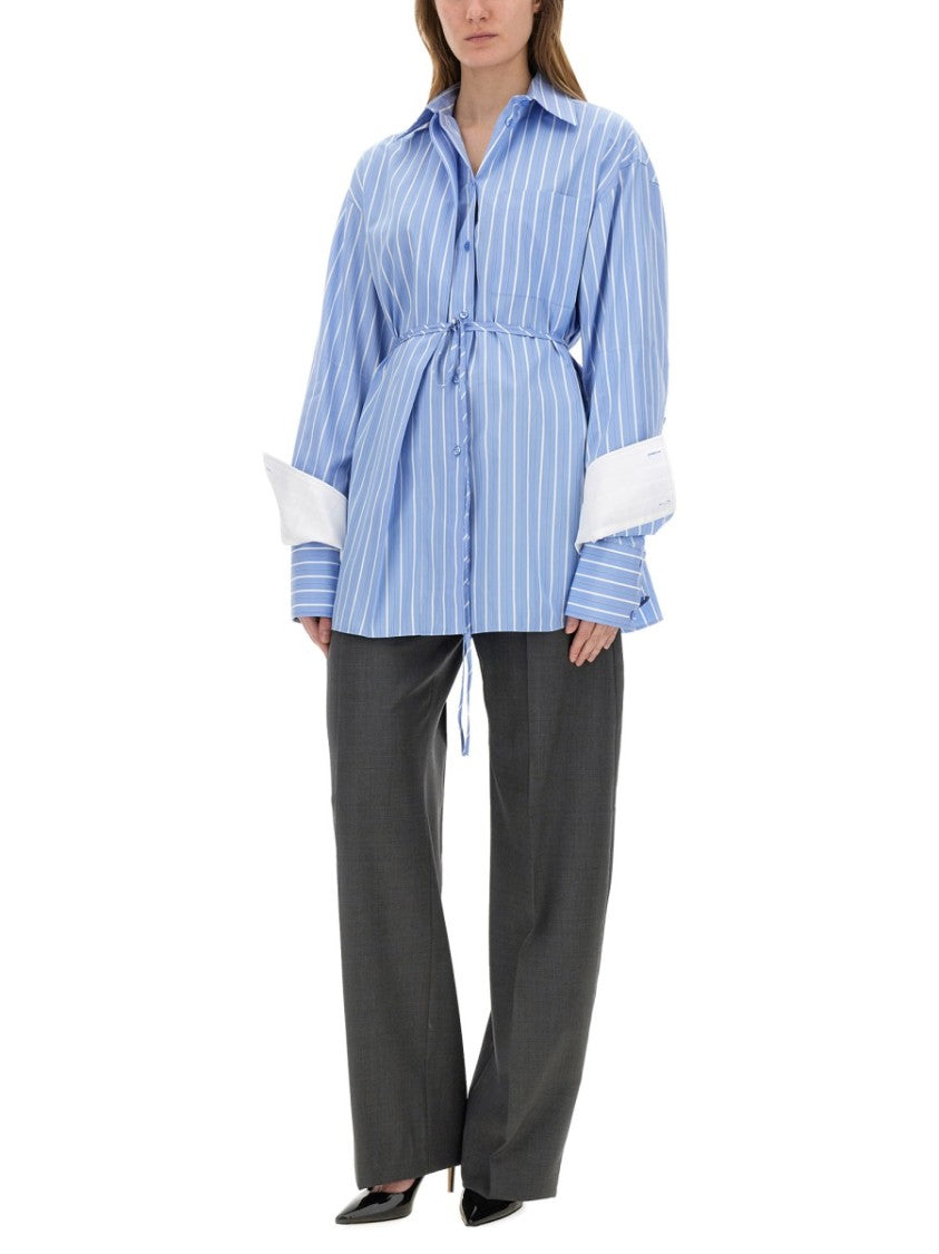 Sportmax Oversized Striped Cotton Shirt With Adjustable Waist