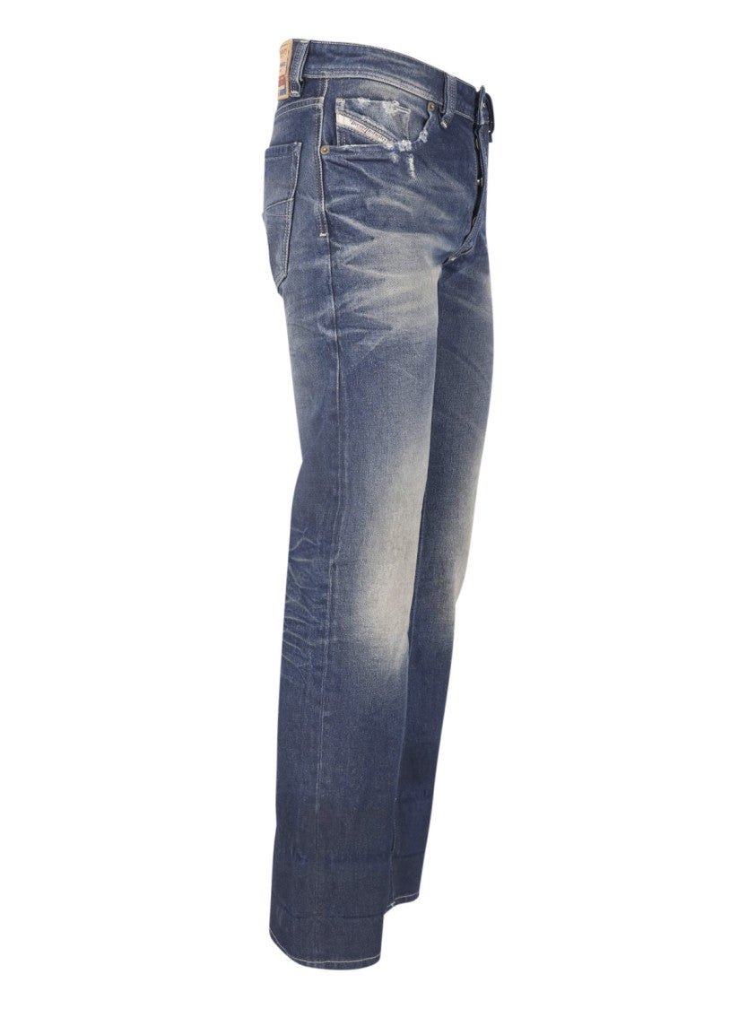 Diesel Blue Bootcut Destroyed Cotton Jeans