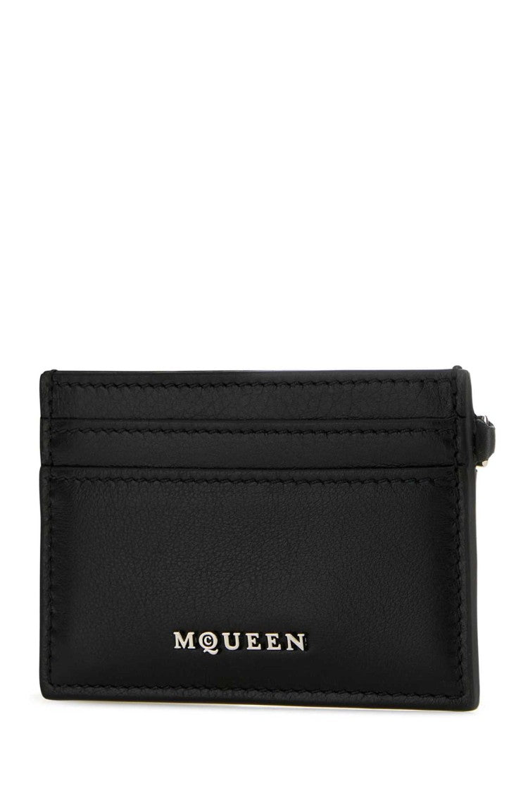 Alexander Mcqueen Black Leather Sling Card Holder