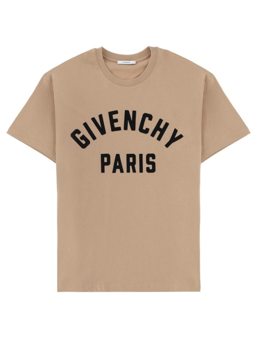 Givenchy Crew Neck Arched Front Logo Cotton T-Shirt