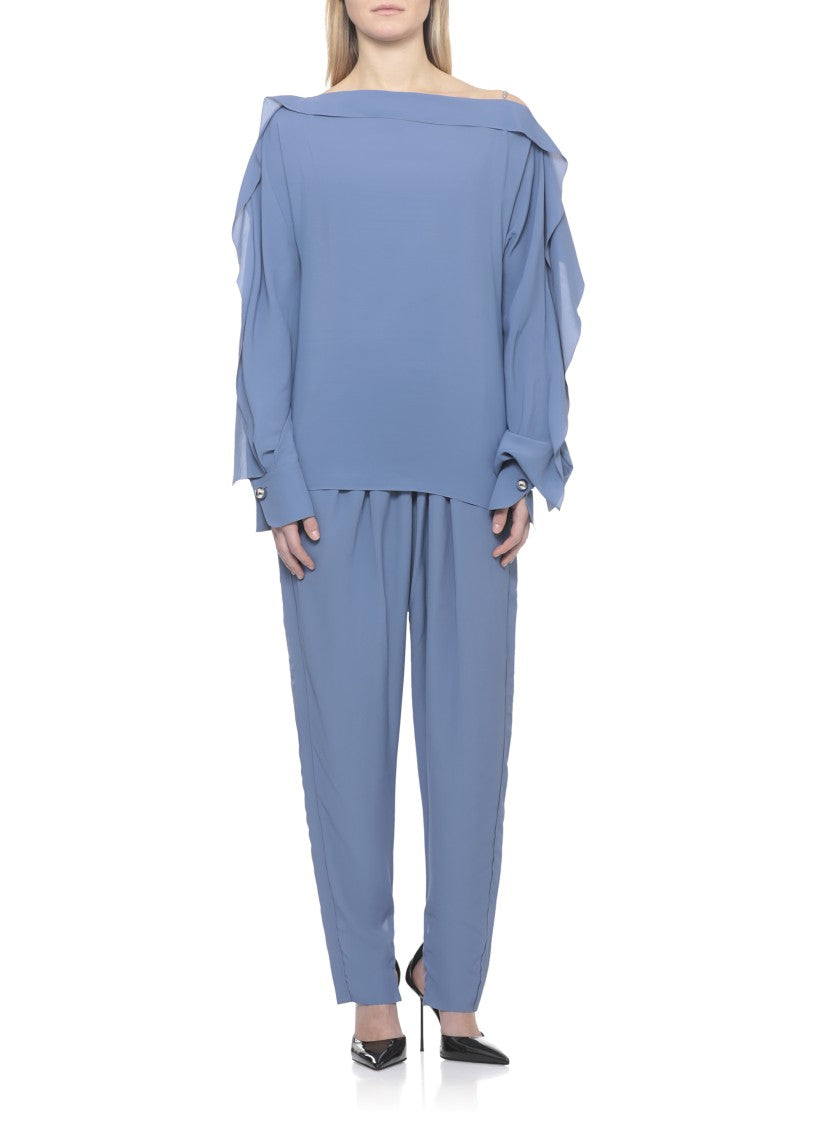 Lanvin Blue Haut Volant Long Sleeve Top