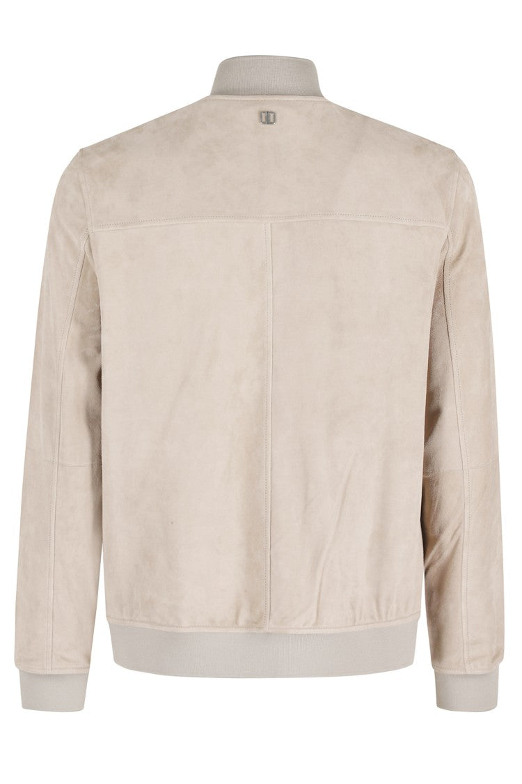 Duno Beige Octane Bolgheri High Collar Suede Leather Bomber Jacket