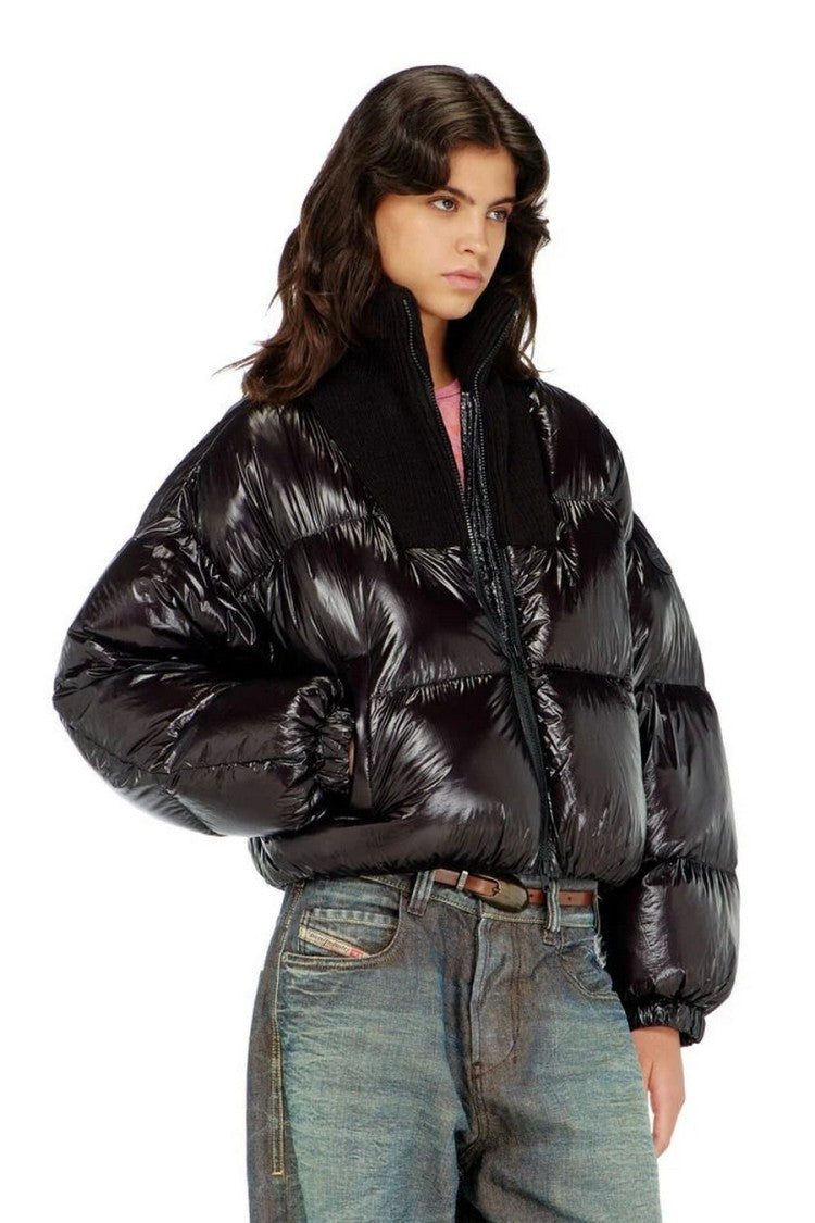 Diesel Black Glossy Polyamide Hooded Puffer Jacket