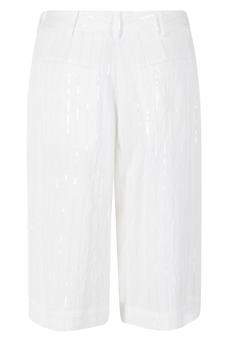 Meimei J. White Sequin Striped French Pockets Viscose Shorts