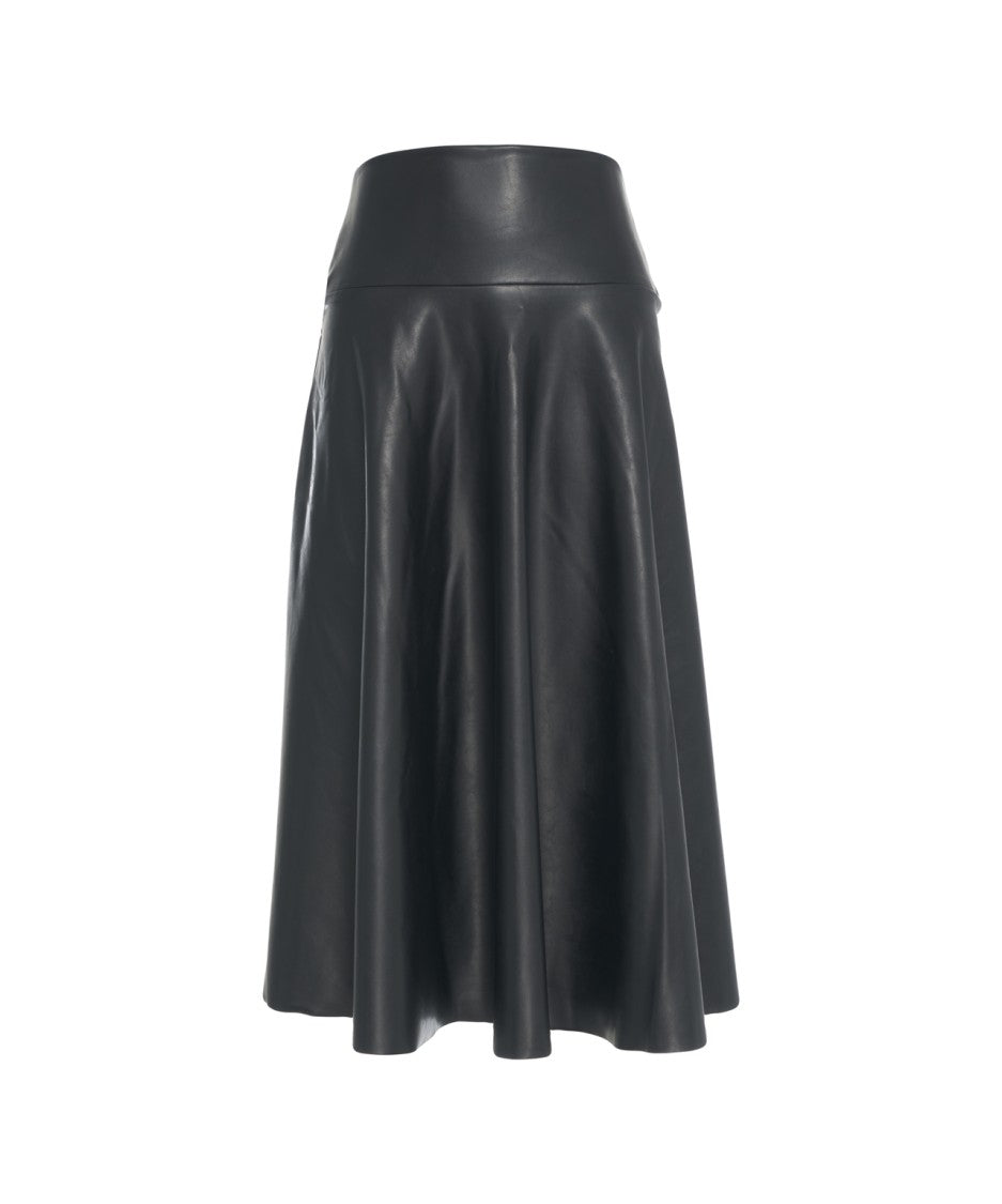 Norma Kamali Midi-Length Skirt In Smooth Faux Leather With High Waist