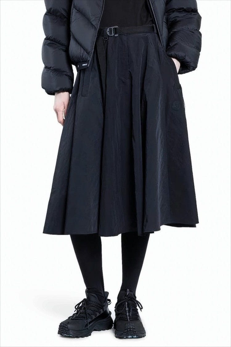 Moncler Flared Midi Skirt With Belted Waist And Side Pockets