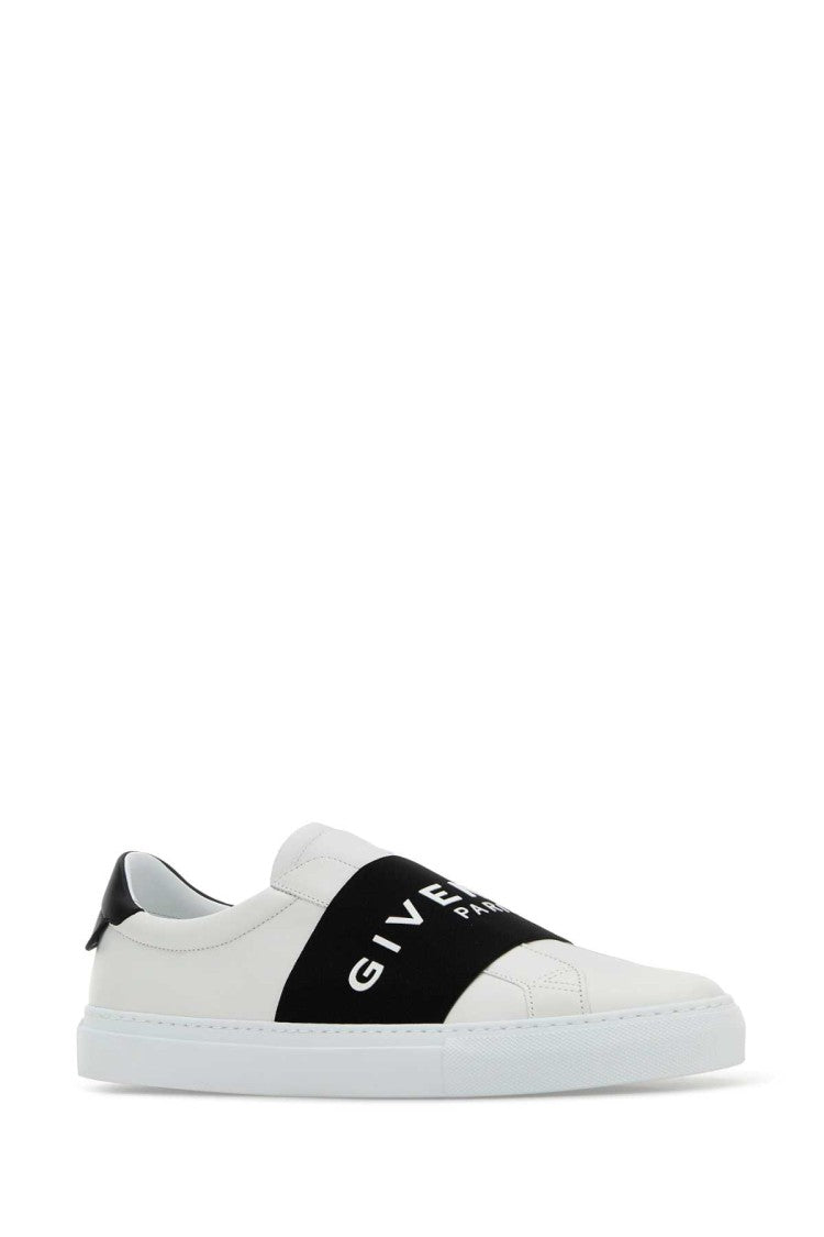 Givenchy White Leather Slip-Ons With Bold Black Strap