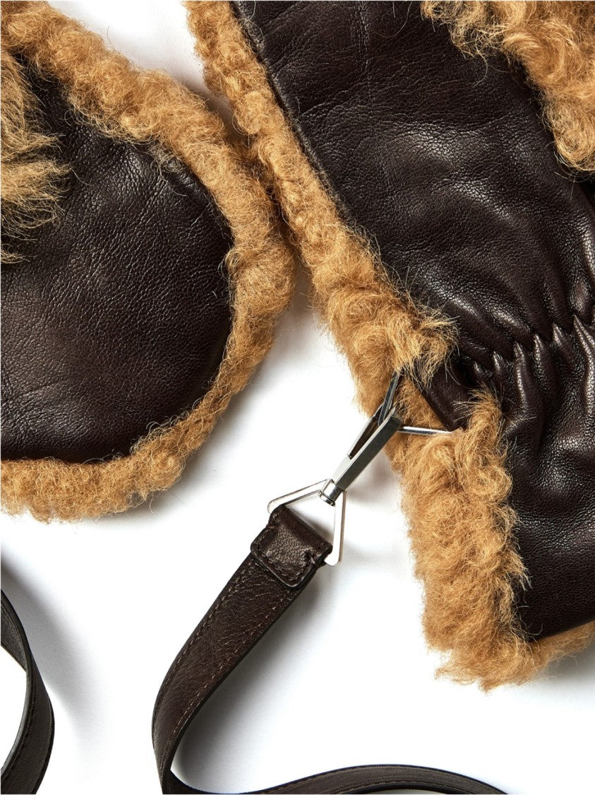 Bottega Veneta Teddy Shearling And Leather Logo Gloves