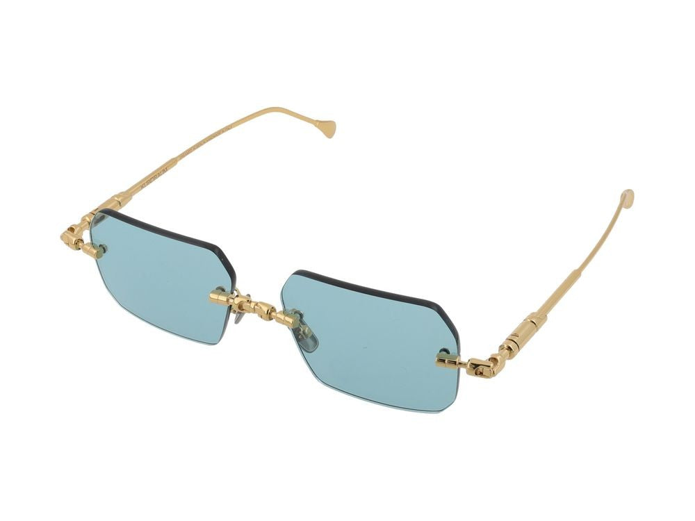 Kuboraum Gold-Toned Titanium Frame Blue Lens Rimless Sunglasses