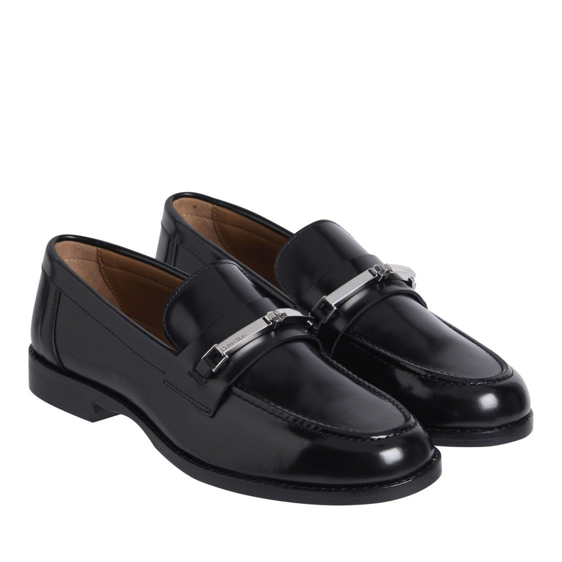 Calvin Klein Black Polished Leather Moc Toe Loafers