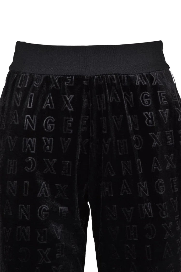 Armani Exchange Black Velvet Tracksuit Set With Embossed Lettering