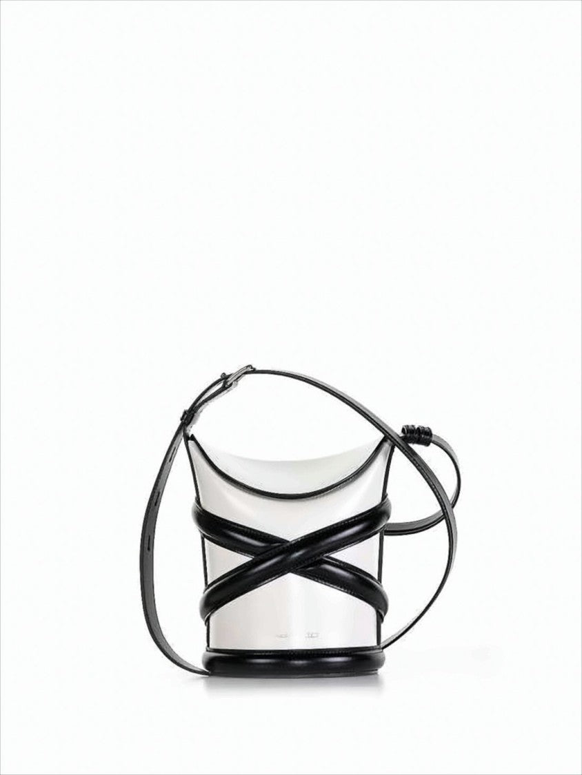 Alexander Mcqueen Structured White Leather Crossbody Bag With Crisscross Straps