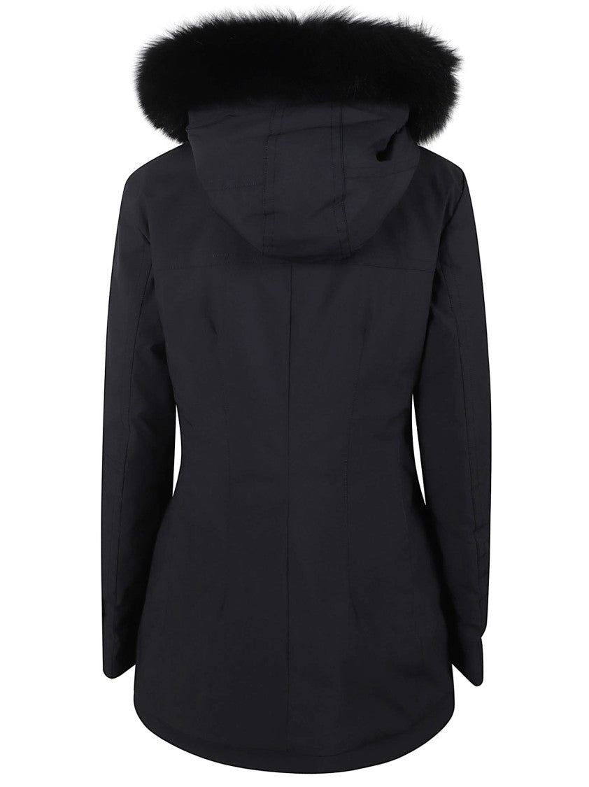 Peuterey Fitted Black Velvet Blazer With Plush Fur Trim