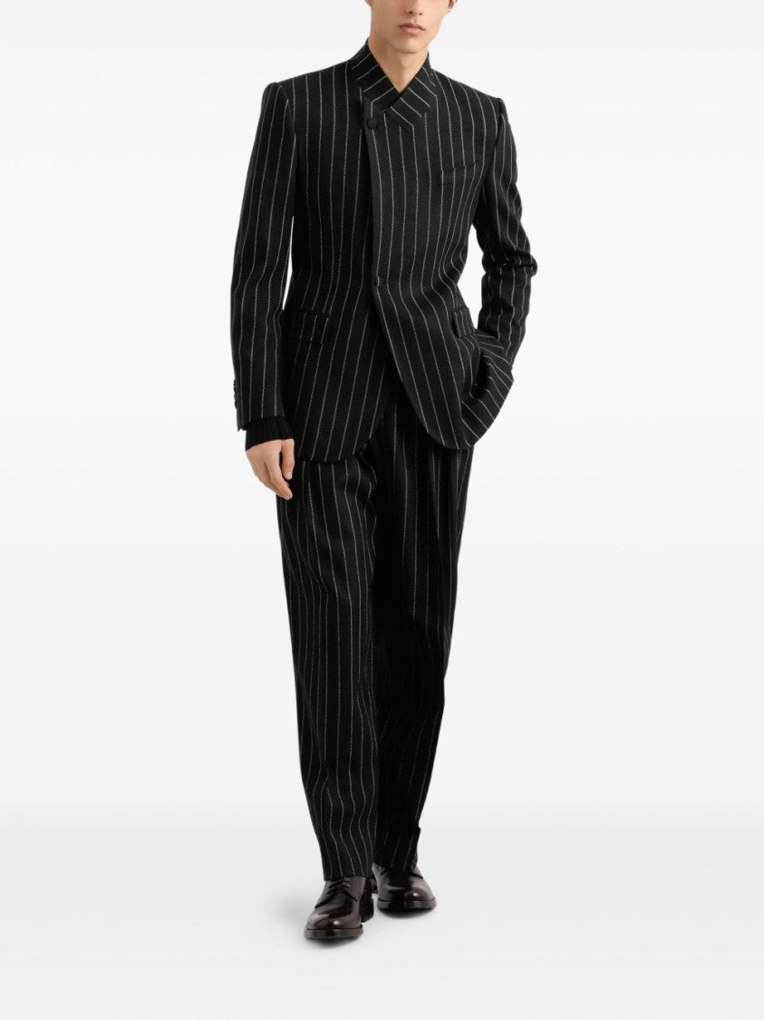 Dolce & Gabbana Cropped Black Striped Trousers With Tailored Fit