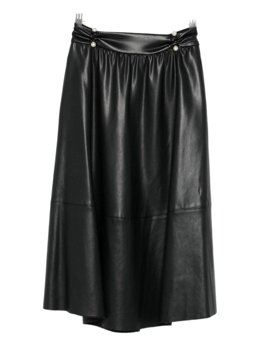 Liu Jo Flared Black Midi Skirt With Gathered Waistband