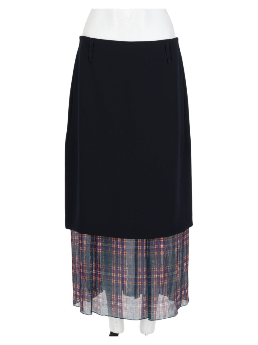 Dries Van Noten Blue Layered Sheer Plaid Underlayer Midi Skirt