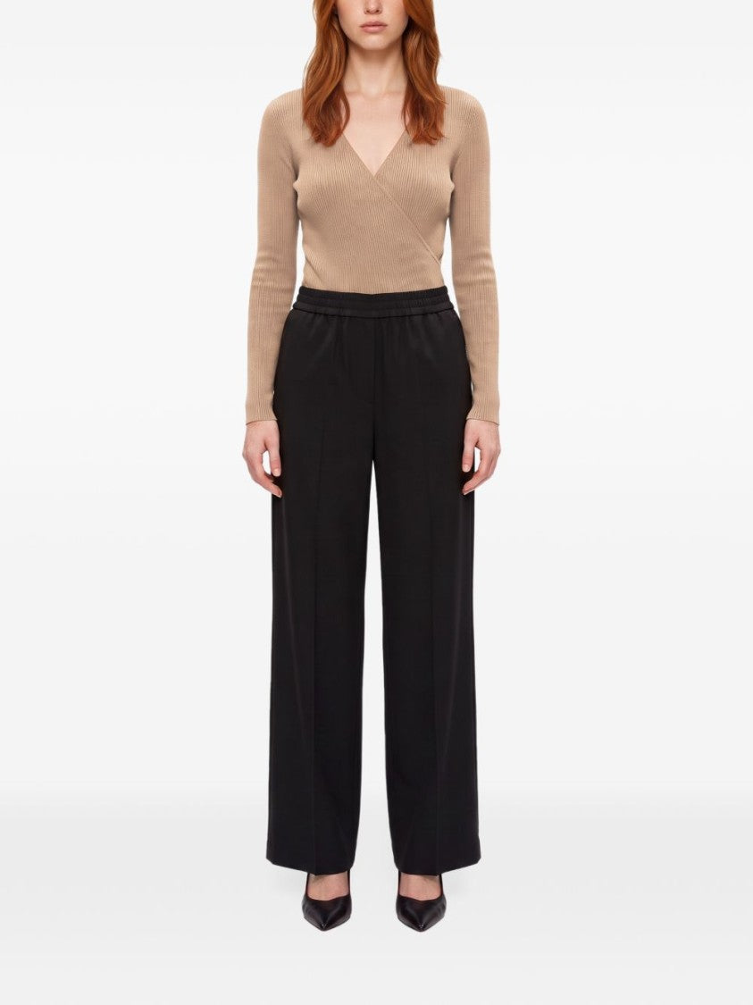 Max Mara Silk-Blend Wrap V-Neck Sheer Bodysuit