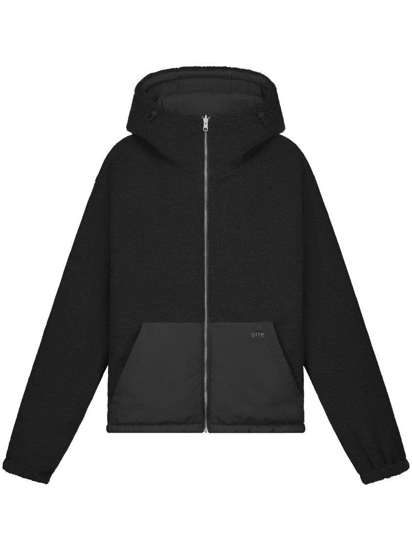Arte Black Nylon Technical Jacket With Fleece Accents