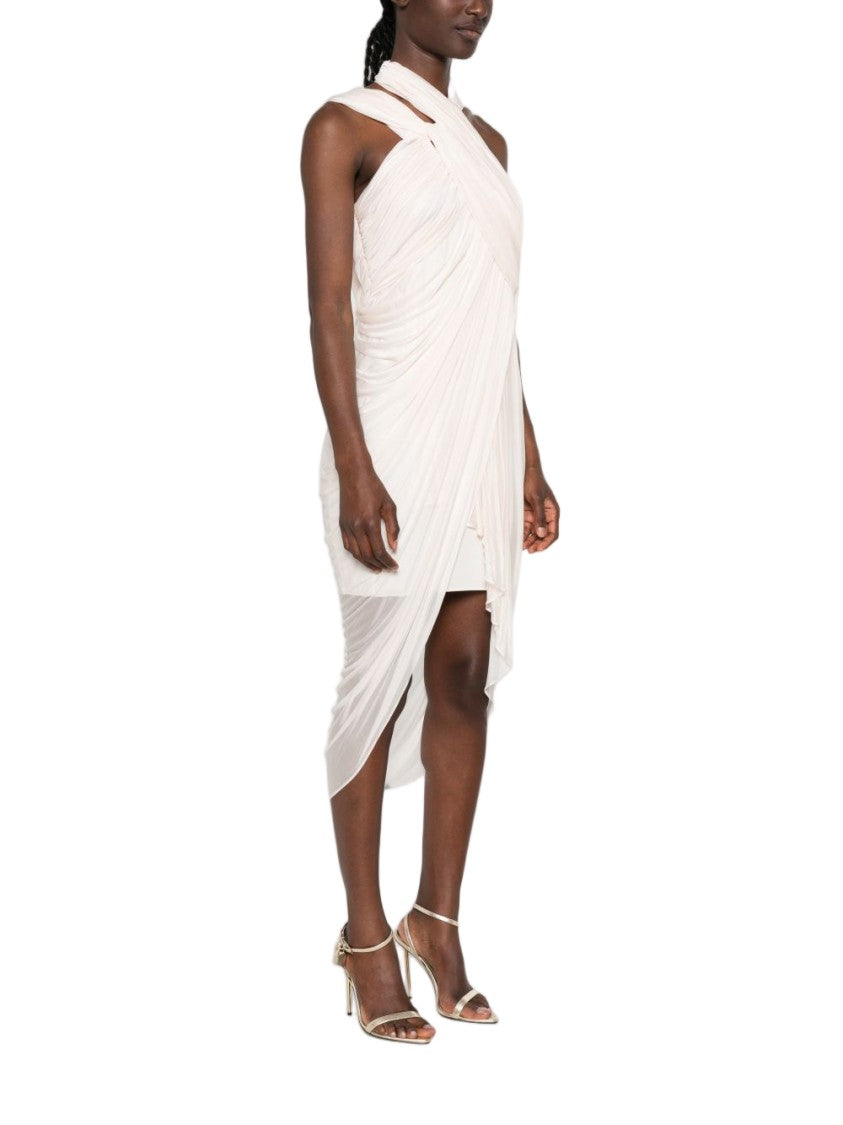 Balmain Asymmetric Hem Draped Halterneck Midi Dress