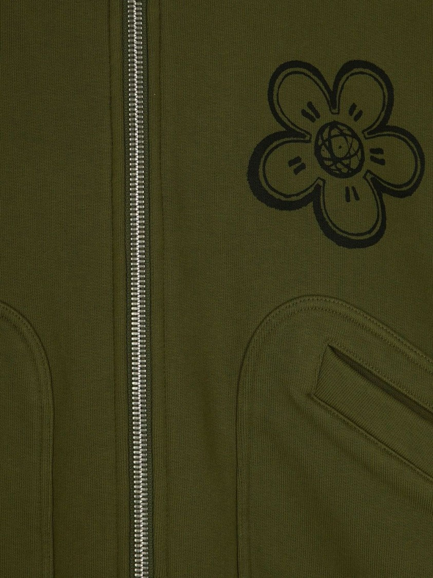 Kenzo Olive Green Full-Zip Hoodie With Floral Print