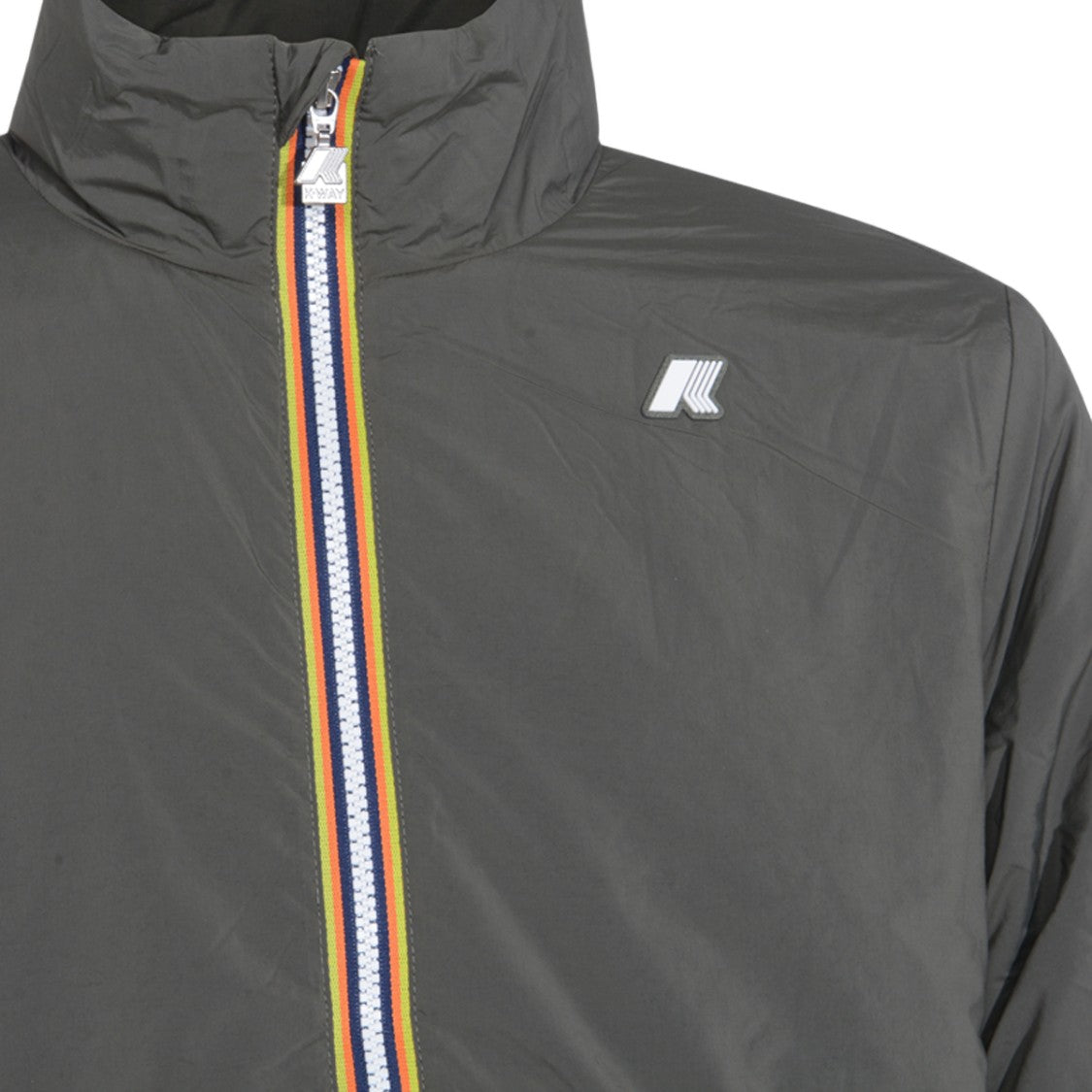 K-Way Grey Jacket With Zipper And Contrast Stripes