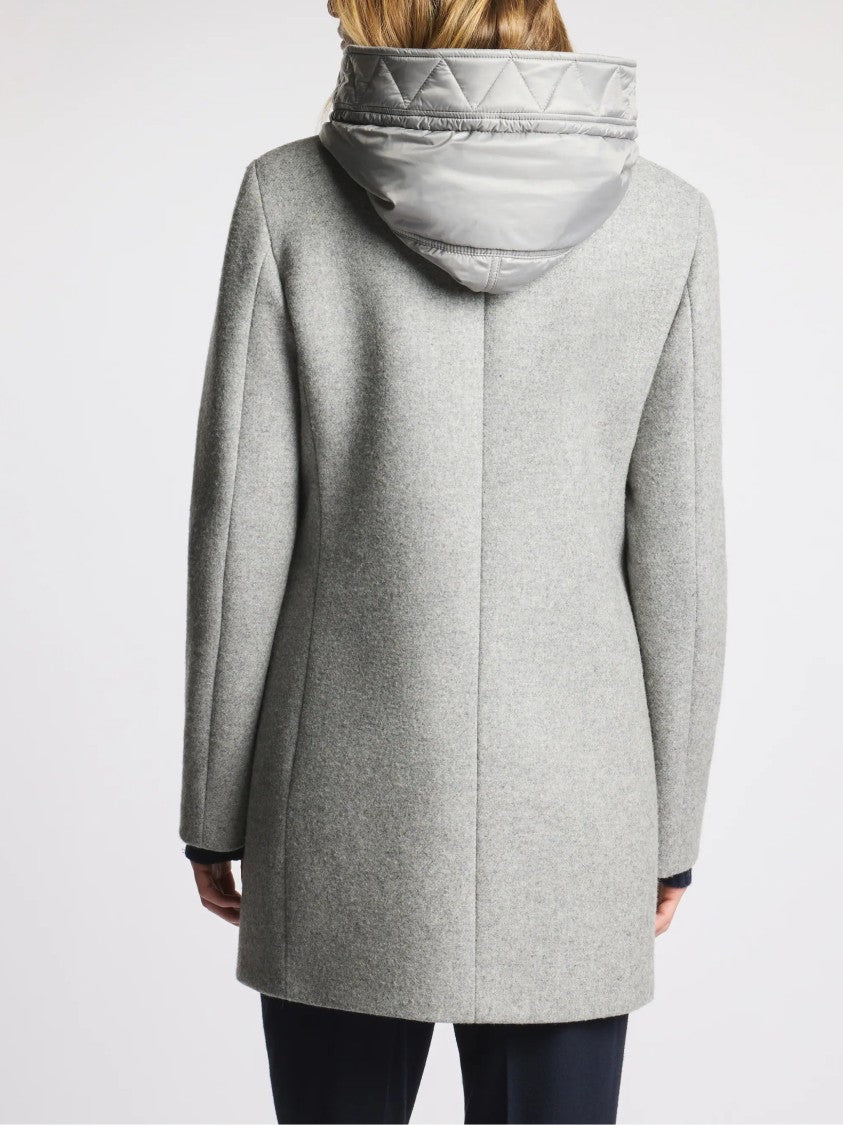 Fay Tailored Grey Coat With Quilted Hood And Gold-Tone Toggle