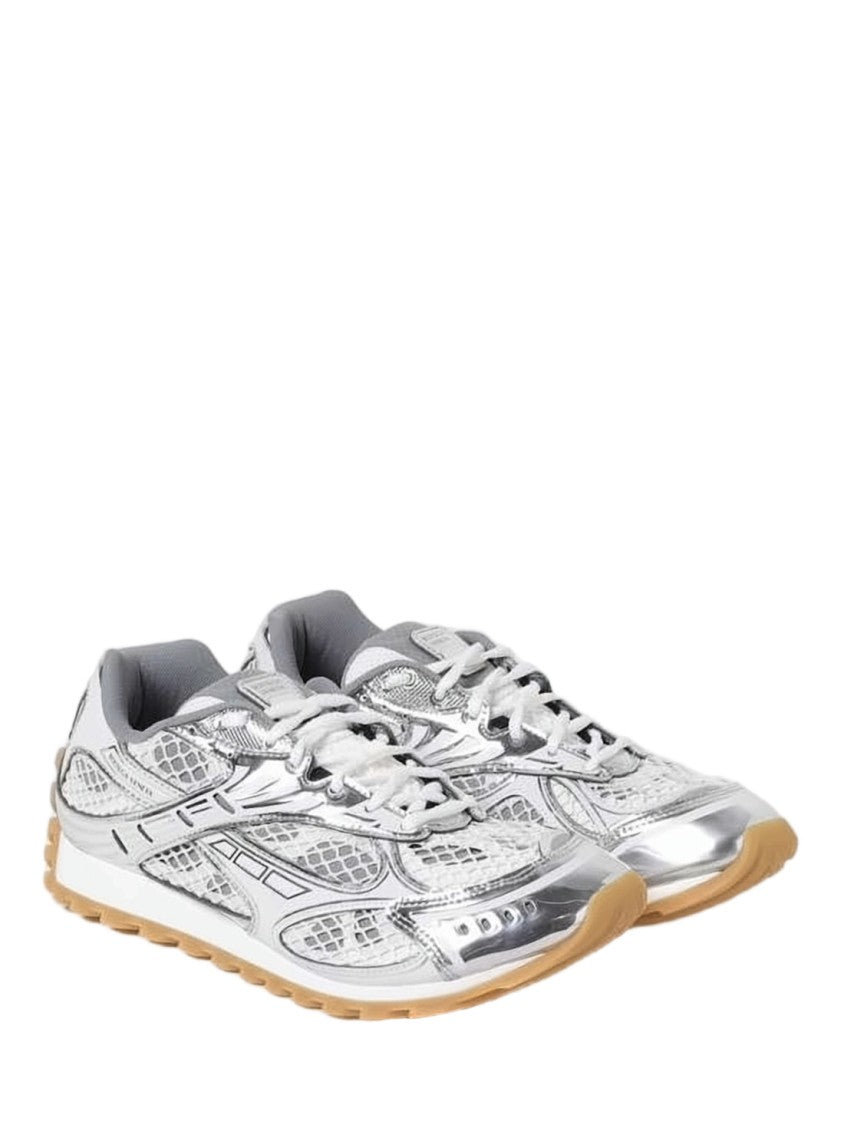 Bottega Veneta Futuristic Silver Mesh Sneakers With Calf Leather Accents