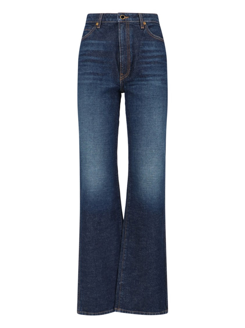 Khaite Blue High-Waisted Bootcut Denim Jeans