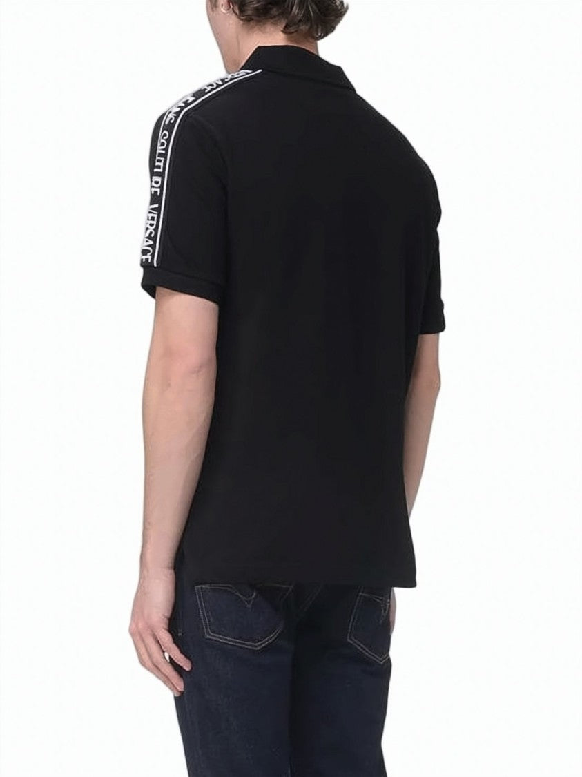 Versace Short-Sleeve Black Polo Shirt With Branded Tape Detailing