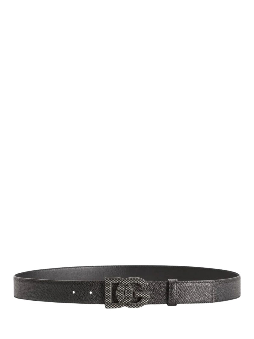 Dolce & Gabbana Black Textured Leather Logo Belt
