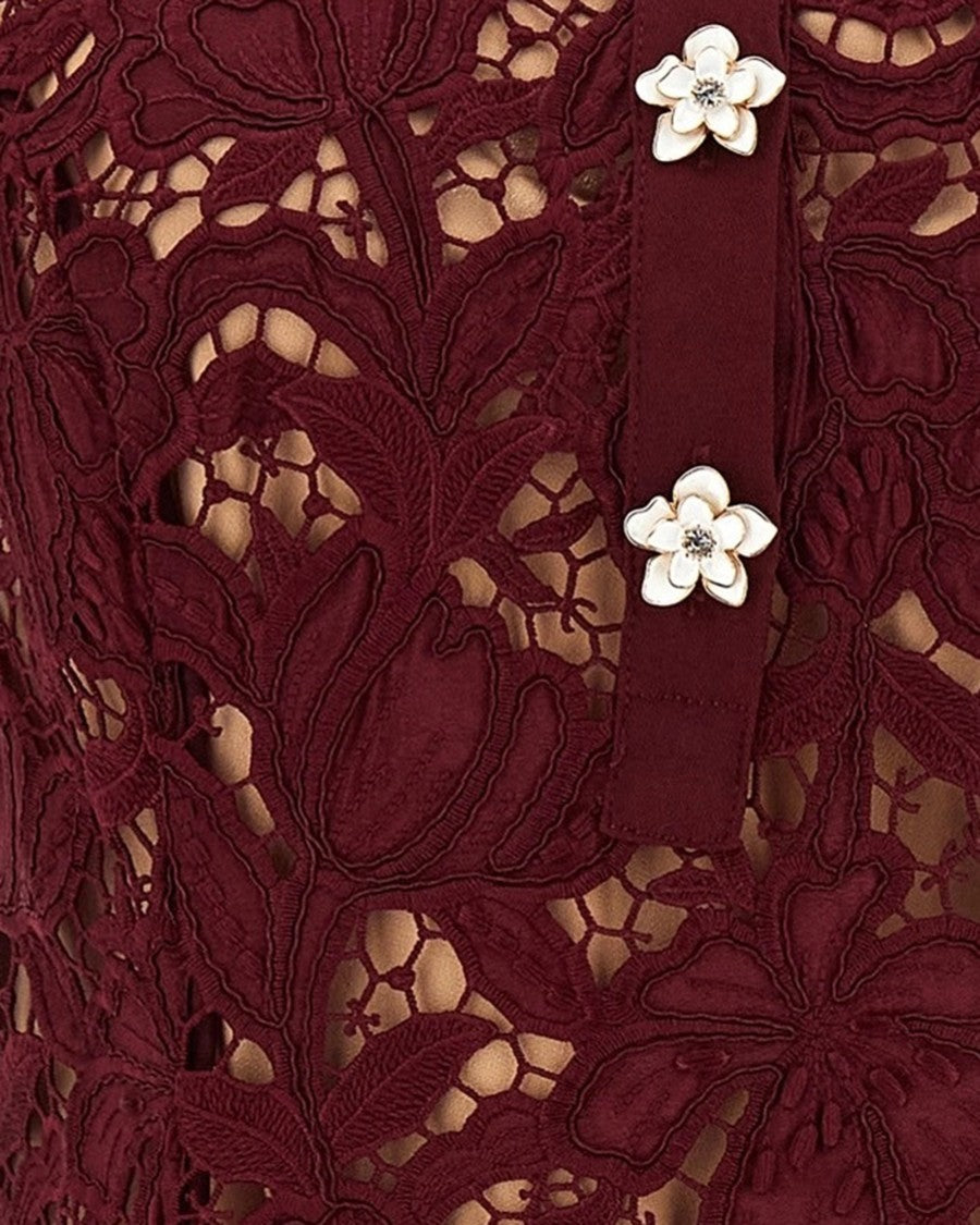 Self-Portrait Burgundy Lace Flared Mini Dress