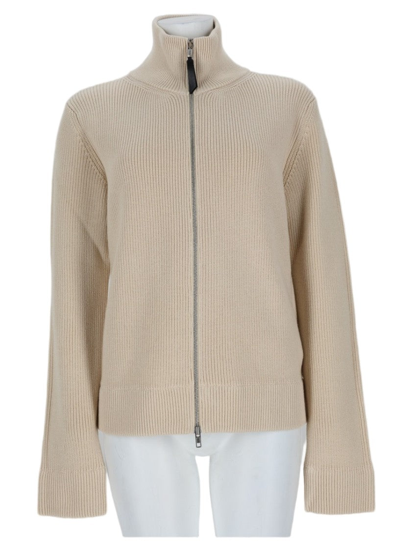 Maison Margiela Ribbed Knit Sweater With High Collar And Full Zipper