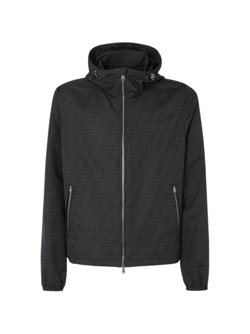 Fendi Embossed Hooded Zip-Up Jacket