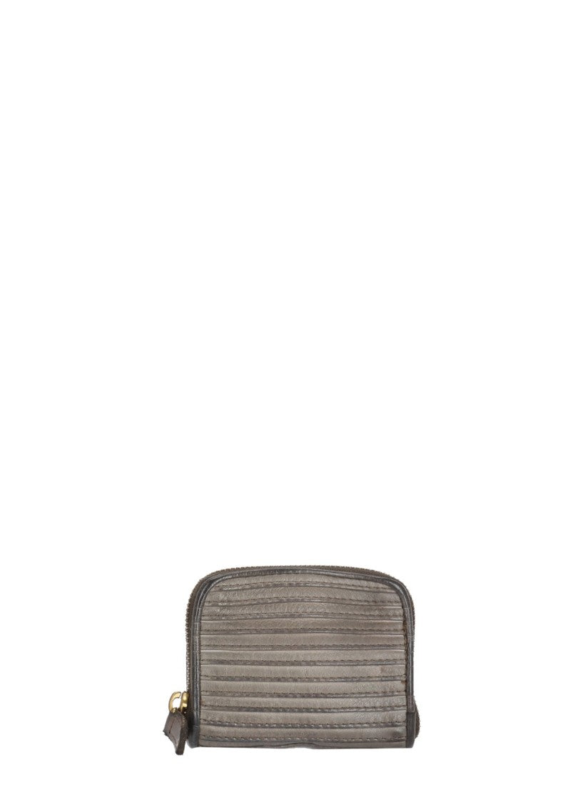 Majo Textured Grey Leather Wallet With Gold-Tone Hardware