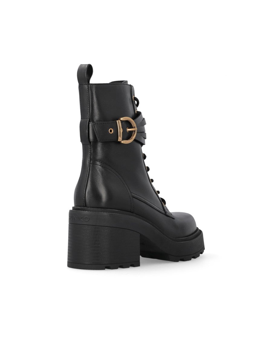 Pinko Black Leather Altea 01 Lace-Up Boots