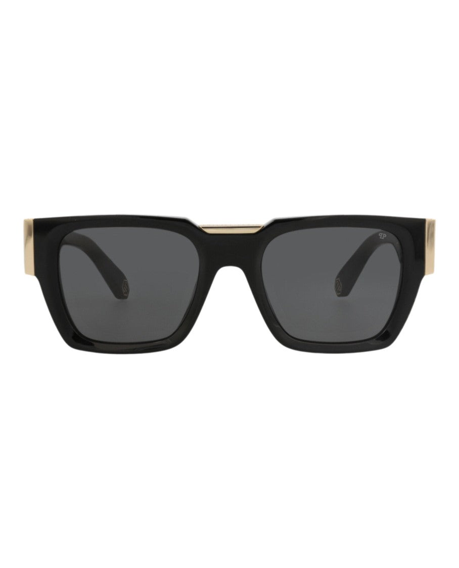 Philipp Plein Square-Frame Acetate Sunglasses With Gold Accents And Saddle Nose Bridge